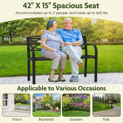 Garden Bench with Curved Armrests and Backrest