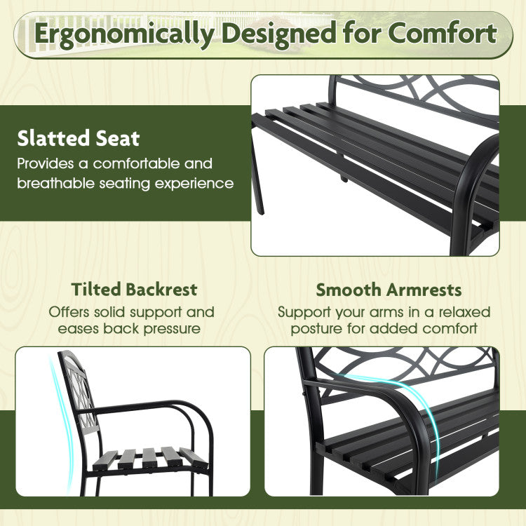 Garden Bench with Curved Armrests and Backrest