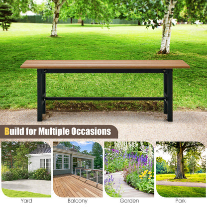 47 Inches Outdoor Chair with Slatted Seat and Plastic Coated Iron Frame