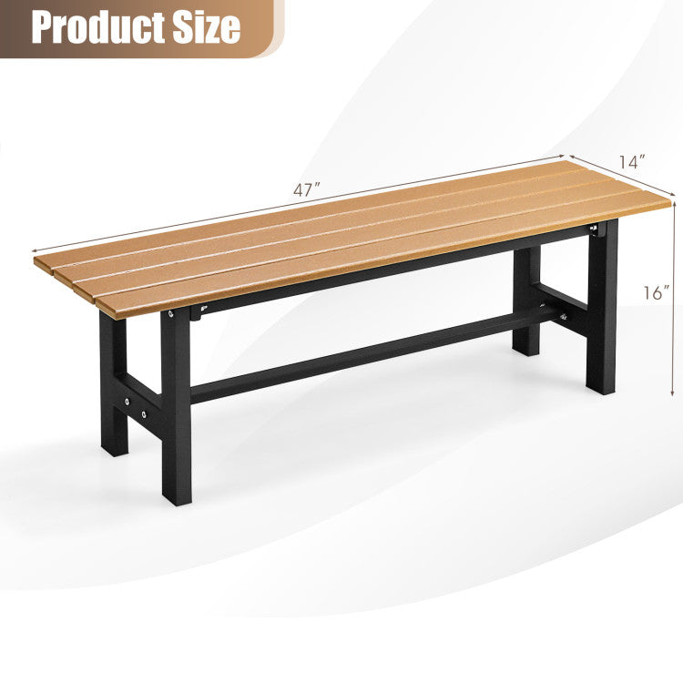 47 Inches Outdoor Chair with Slatted Seat and Plastic Coated Iron Frame