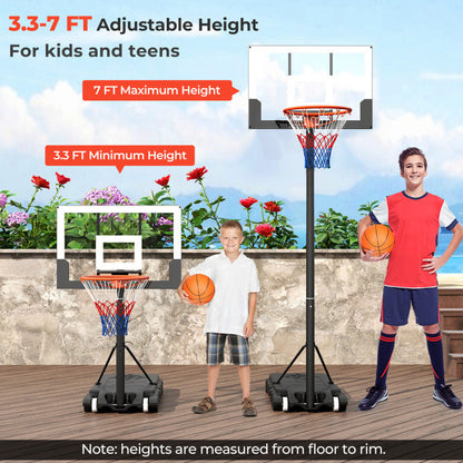 3.3-7 Feet Portable Adjustable Outdoor Kids Basketball Hoop Goal System