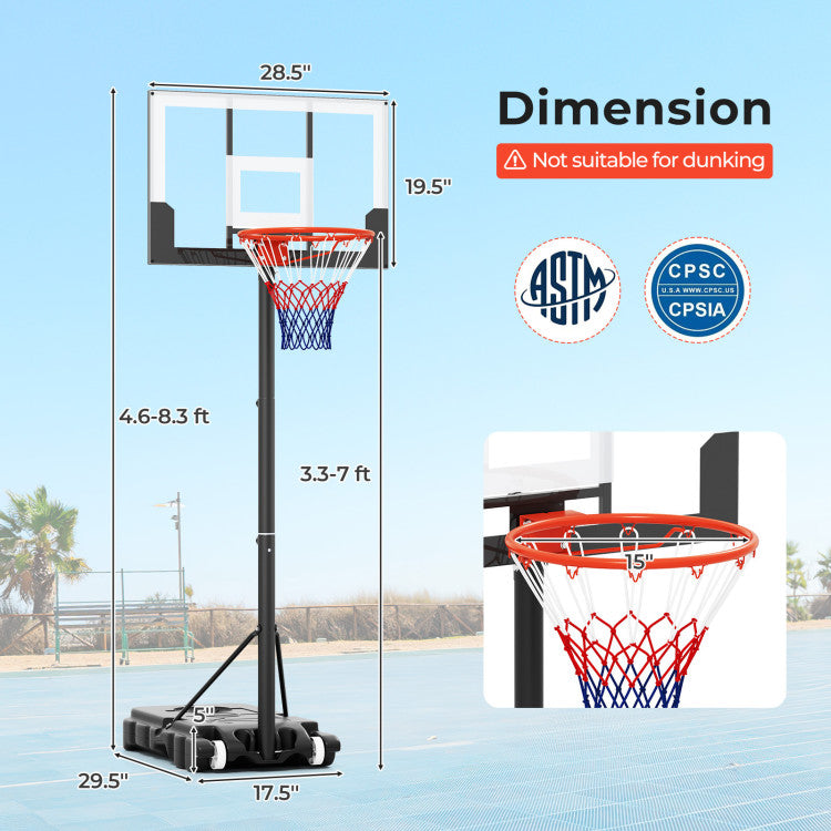 3.3-7 Feet Portable Adjustable Outdoor Kids Basketball Hoop Goal System