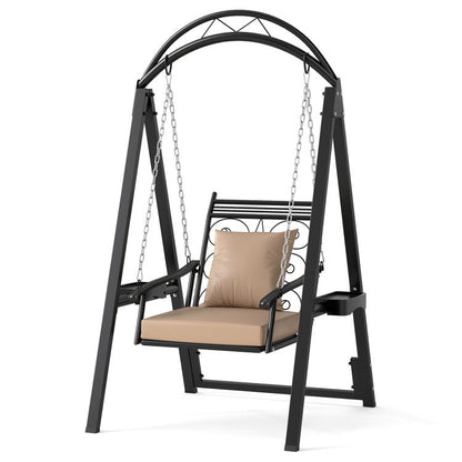 Outdoor Porch Swing with Removable Cushions and Side Tables for Garden Balcony