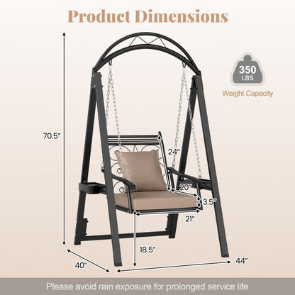 Outdoor Porch Swing with Removable Cushions and Side Tables for Garden Balcony