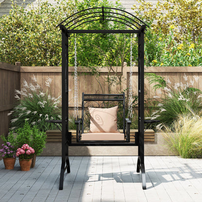 Outdoor Porch Swing with Stand and 2 Trellises for Adults