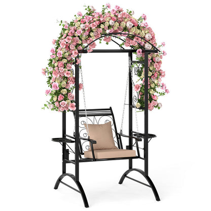 Outdoor Porch Swing with Stand and 2 Trellises for Adults