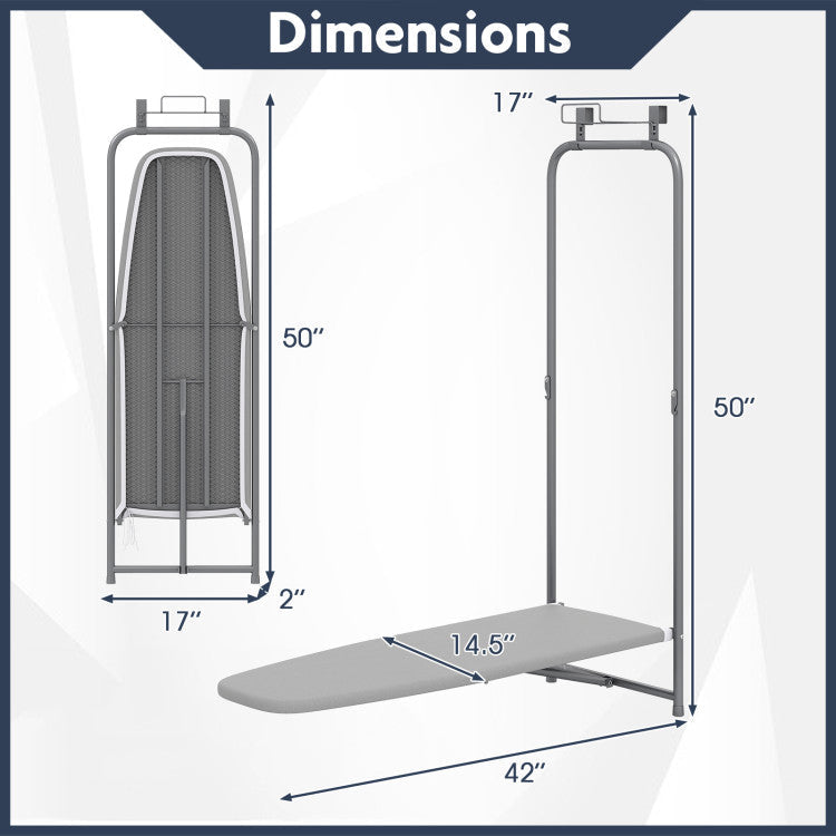 Over the Door Ironing Board Space-Saving Metal Hanging Ironing Board