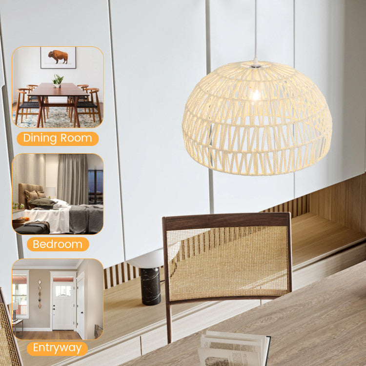 Farmhouse Rattan Pendant Lights with Adjustable Hanging Rope