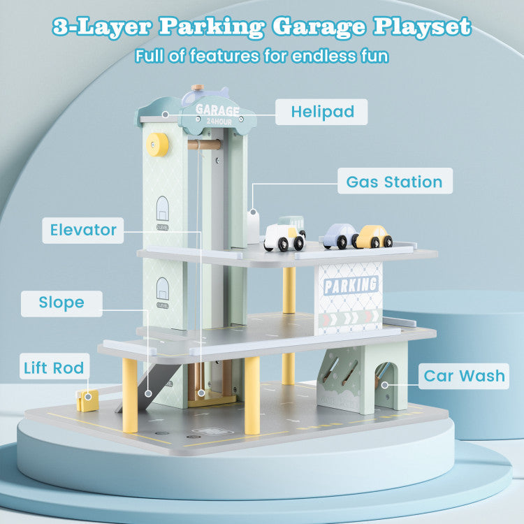 Parking Garage Playset with 4 Cars and Helicopter
