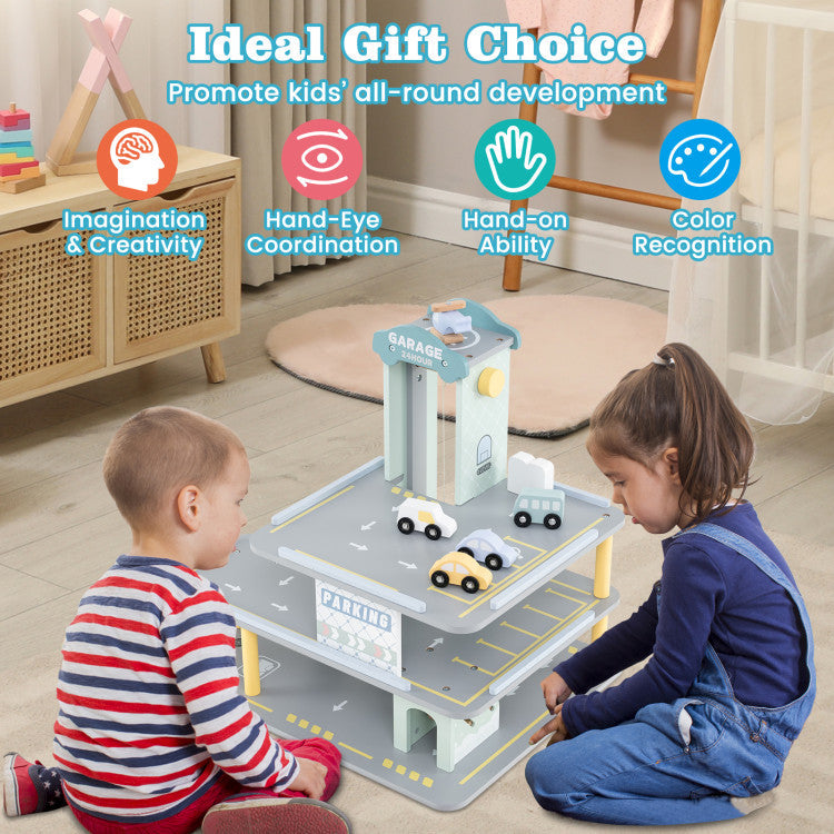 Parking Garage Playset with 4 Cars and Helicopter