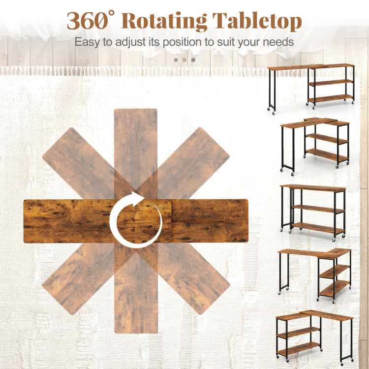 Patented Large 360-Degree Free Rotating Sofa Side Table with Wheels and Storage Shelf