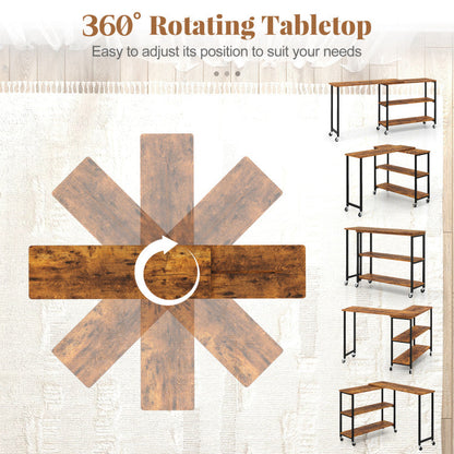 Patented Large 360-Degree Free Rotating Sofa Side Table with Wheels and Storage Shelf