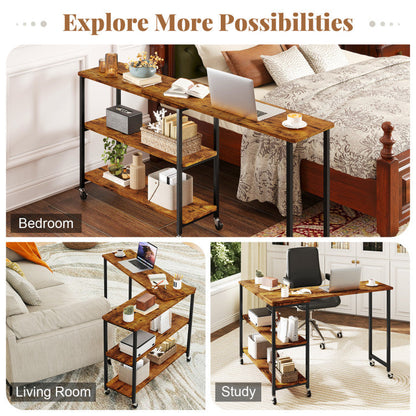 Patented Large 360-Degree Free Rotating Sofa Side Table with Wheels and Storage Shelf
