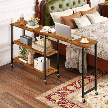 Patented Large 360-Degree Free Rotating Sofa Side Table with Wheels and Storage Shelf