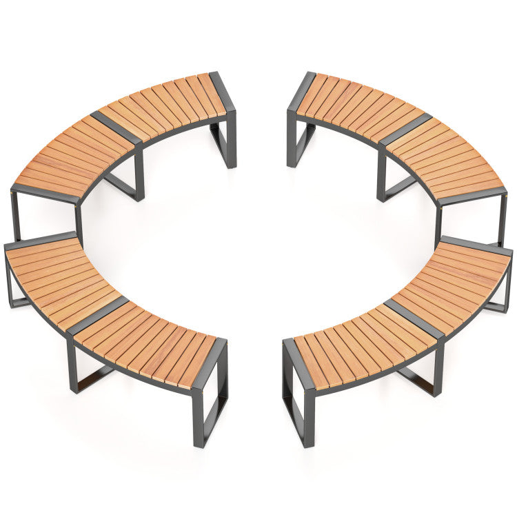 Patio Curved Bench with Slatted Seat and Metal Legs