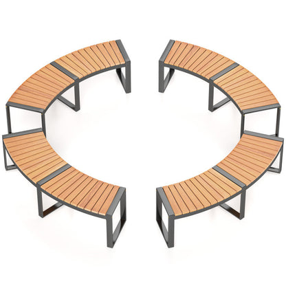 Patio Curved Bench with Slatted Seat and Metal Legs