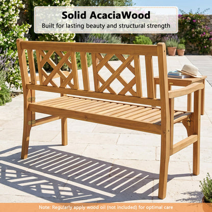 Patio Foldable Bench with Curved Backrest and Armrest