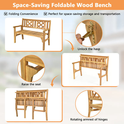 Patio Foldable Bench with Curved Backrest and Armrest