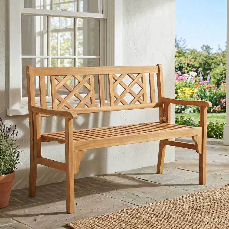 Patio Foldable Bench with Curved Backrest and Armrest