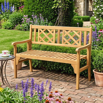 Patio Foldable Bench with Curved Backrest and Armrest