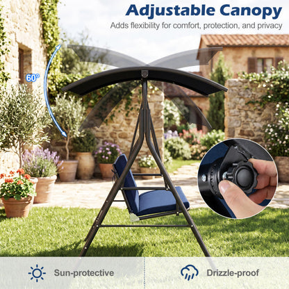 Patio Swing Chair with Adjustable Canopy & Removable Cushion and Metal Stand