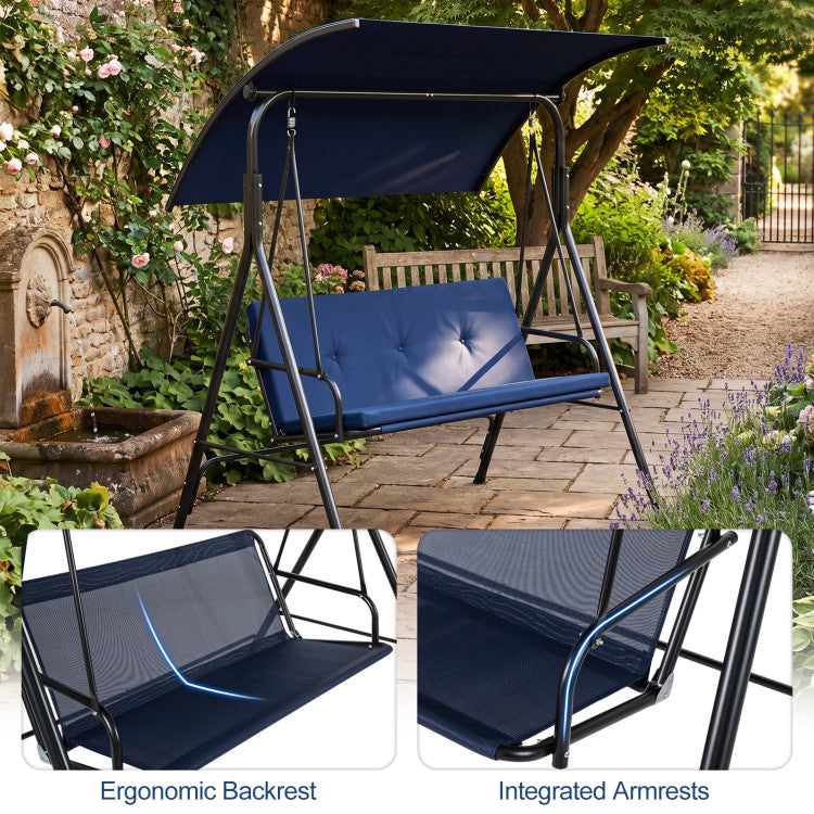 Patio Swing Chair with Adjustable Canopy & Removable Cushion and Metal Stand