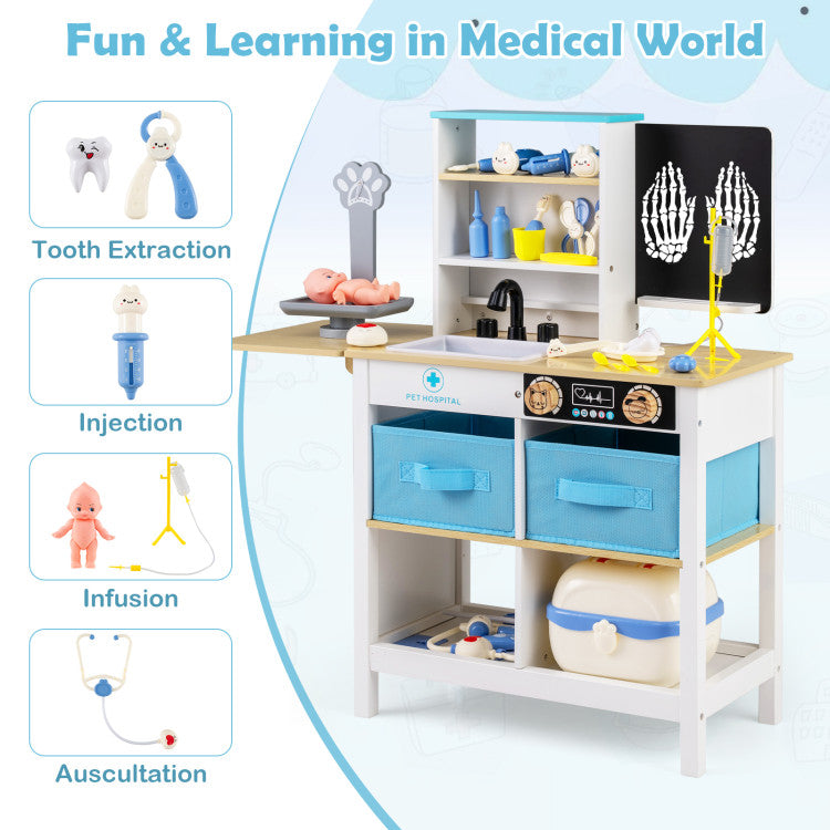 Play Doctor's Office Wood Medical Center Toy Set with Blackboard