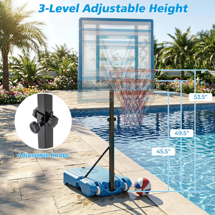 Pool Basketball Hoop with 3-Level Adjustable Height and Weighted Base