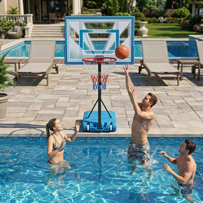 Pool Basketball Hoop with 3-Level Adjustable Height and Weighted Base