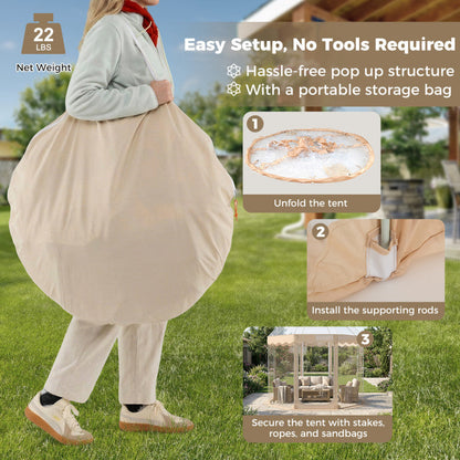 Pop Up Bubble Tent 10x10 FT for 8-10 People Weatherproof Pod with 540° Panoramic Clear PVC