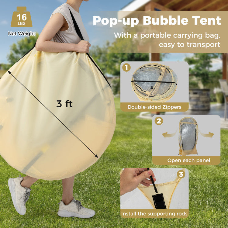 Pop Up Bubble Tent 540° Transparent PVC Igloo 9.5 x 9.5 FT Instant Setup Screen House for 4-6 People
