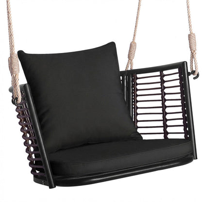 Porch Swing Patio Hanging Rattan Chair with Zippered Cushions and Rope
