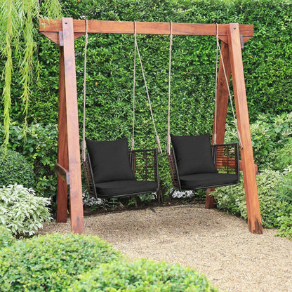 Porch Swing Patio Hanging Rattan Chair with Zippered Cushions and Rope