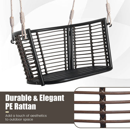 Porch Swing Patio Hanging Rattan Chair with Zippered Cushions and Rope