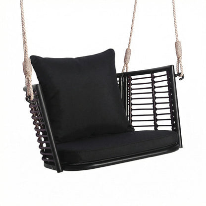 Porch Swing Patio Hanging Rattan Chair with Zippered Cushions and Rope