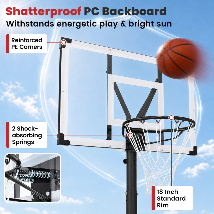 Portable Basketball Hoop with 4.43-10 Ft Adjustable Height