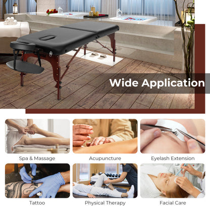 Folding Massage Table with Height-adjustable Beech Wood Frame