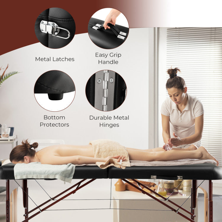Folding Massage Table with Height-adjustable Beech Wood Frame