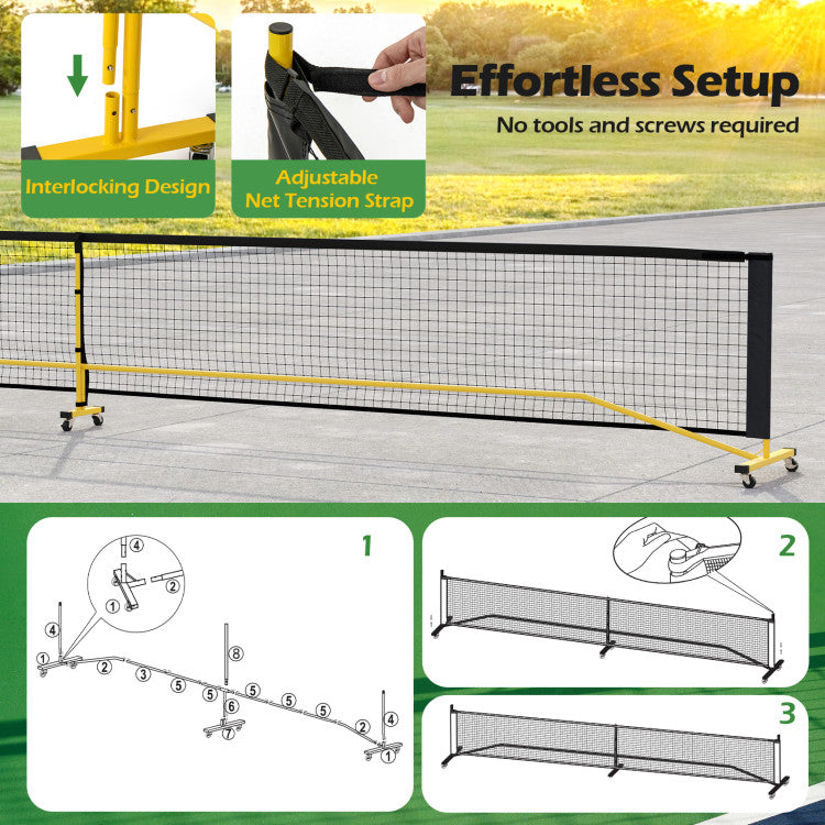 22 FT Portable Pickleball Net with 6 Lockable Wheels and Carry Bag