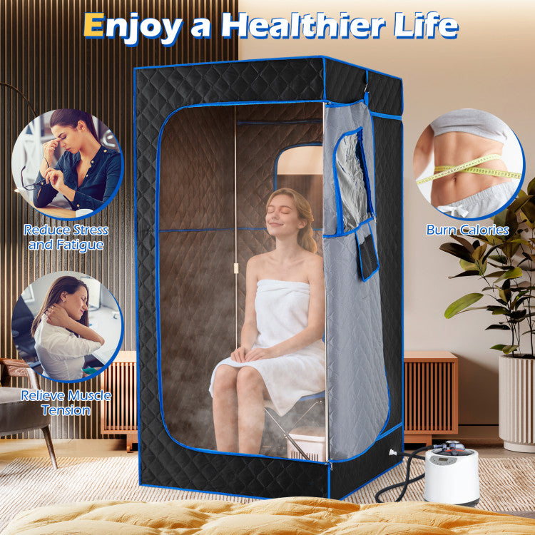 Portable Steam Sauna Box with 3L/1200W Fast-Heat Steamer and 15-Level Temperature