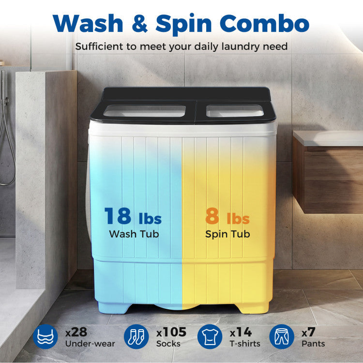 Portable Washing Machine with 18 LBS Washer and 8 LBS Spinner Combo