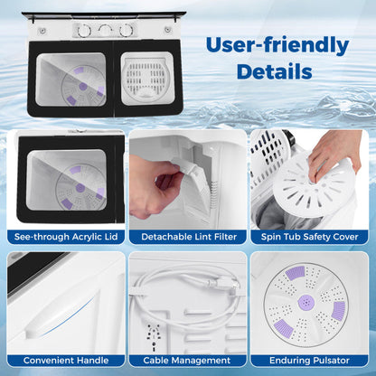 Portable Washing Machine with 18 LBS Washer and 8 LBS Spinner Combo