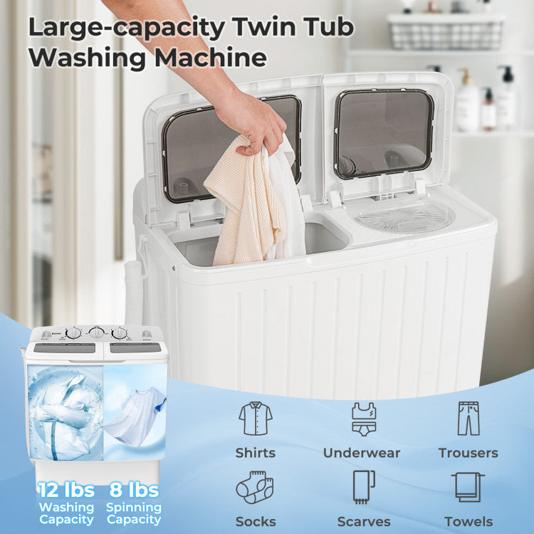 20 lbs Portable Washing Machine with Built-in Gravity Drain