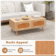 Rattan Coffee Table Mid Century Modern Center Table with 2 Storage Drawers