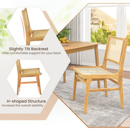 Rattan Dining Chair with Natural Cane Woven Backrest and Teak Wood Frame