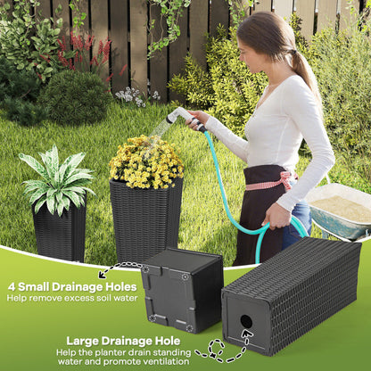 Rattan Tall Planter Set of 2 Outdoor Large Tapered Planters with Removable Inner Trays