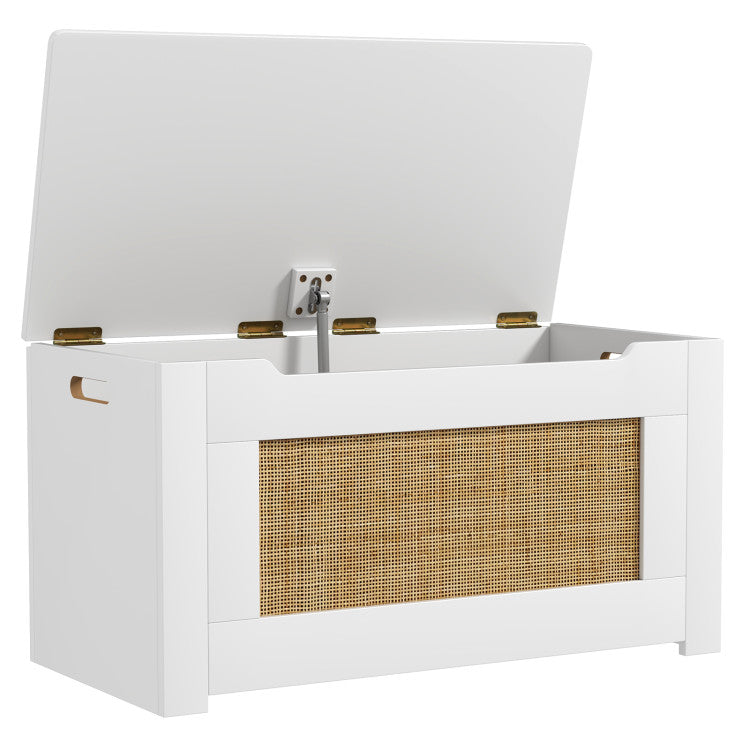 Kids Rattan Toy Storage Box with Flip Top Lid and Safety Hinge Handles