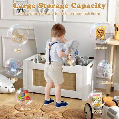 Kids Rattan Toy Storage Box with Flip Top Lid and Safety Hinge Handles
