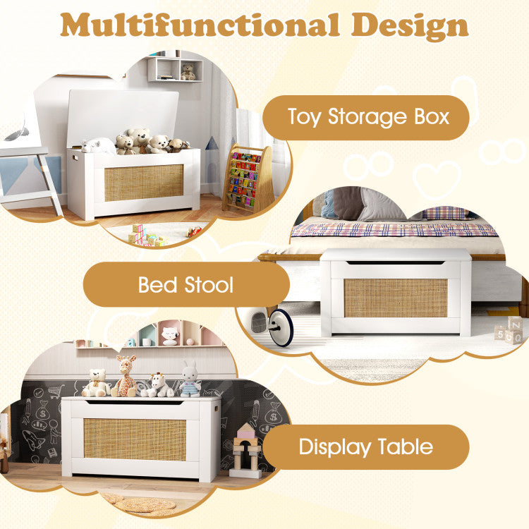 Kids Rattan Toy Storage Box with Flip Top Lid and Safety Hinge Handles