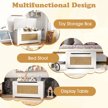 Kids Rattan Toy Storage Box with Flip Top Lid and Safety Hinge Handles
